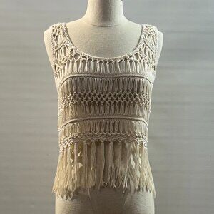 Forever 21 crochet Fringe crop top beige Size Small